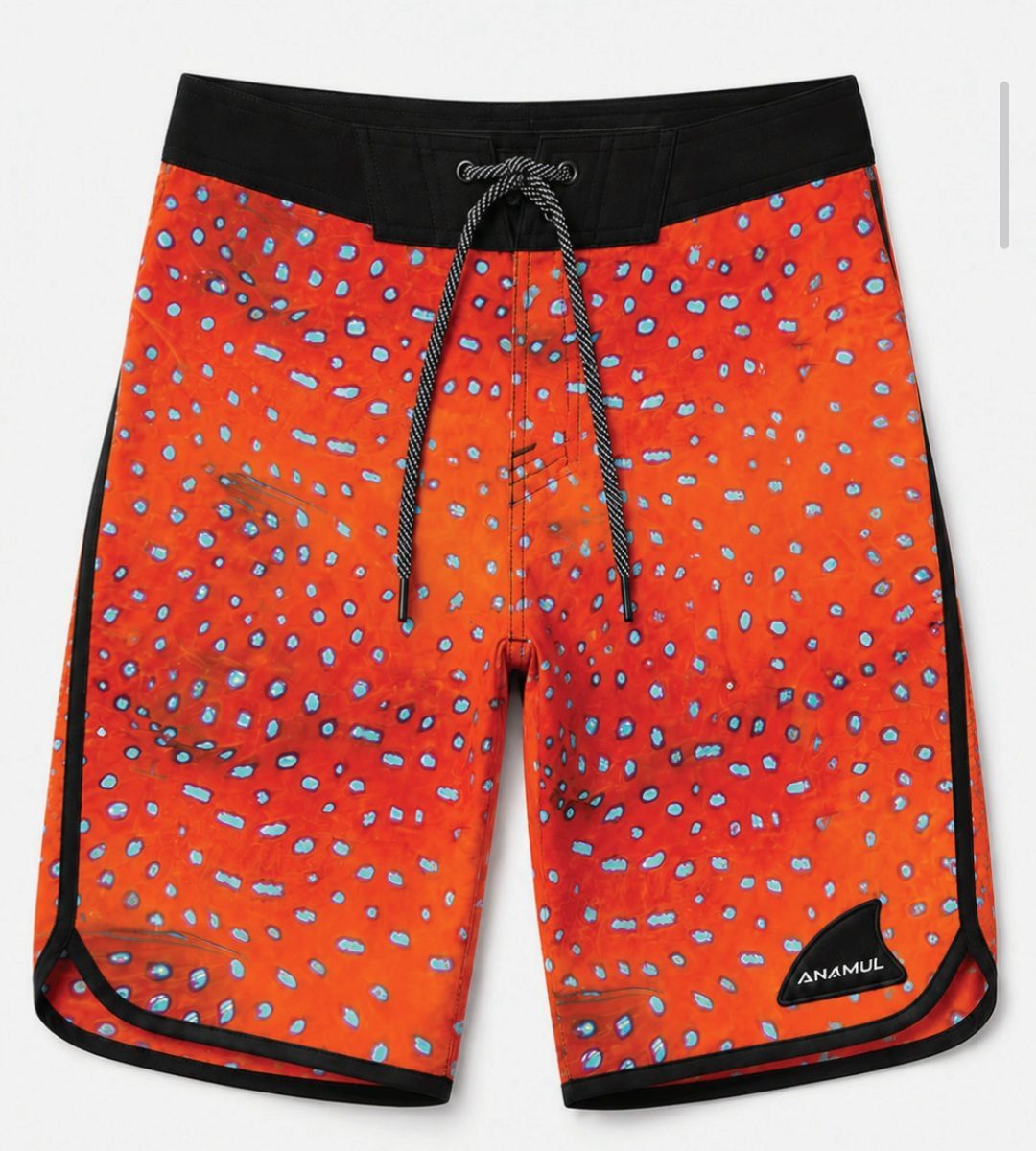 Reef-inspired ANAMUL board shorts in coral and pale blue